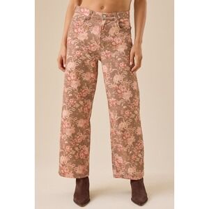 Altar State Womens XXS Brown Pink Floral Wide Leg Jeans